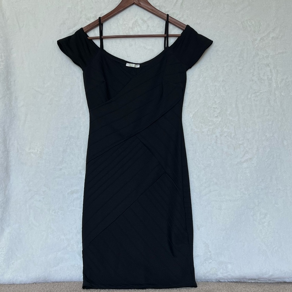 Olive Tree Black Body Con Dress, Midi length